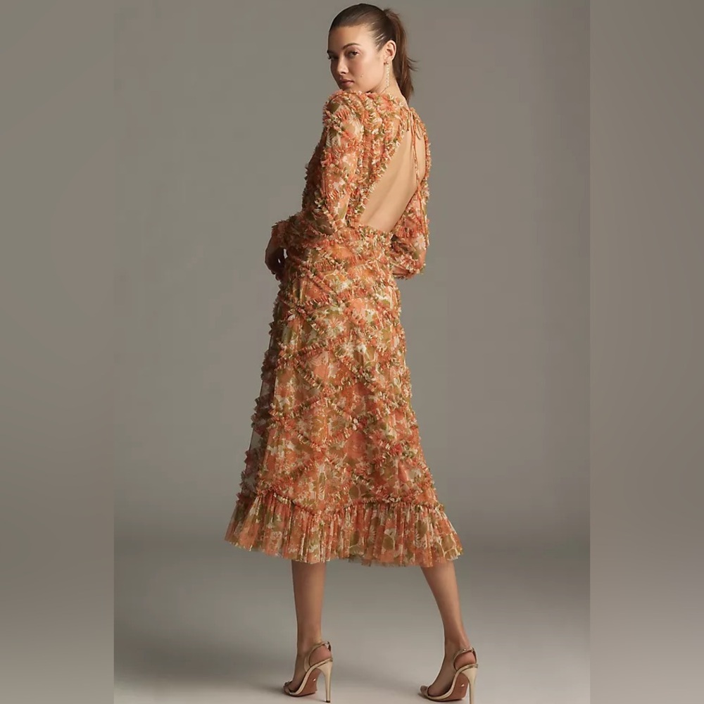 Anthropologie Mac Duggal Floral long sleeve ruffle dress - Picture 2 of 10